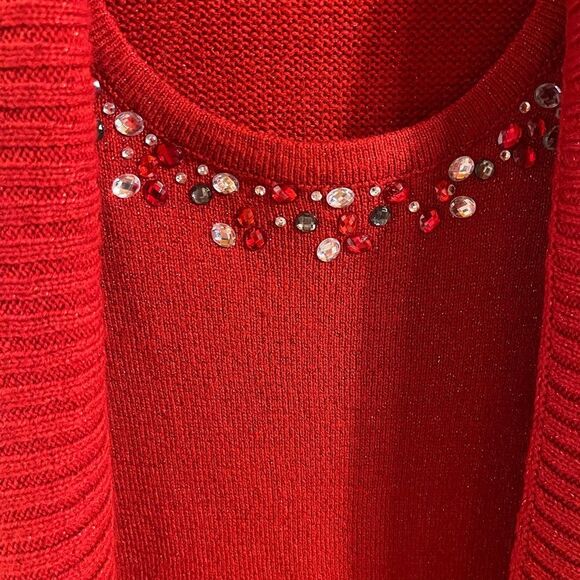 Laura Scott Red Cardigan with Embellished Neckline - Picture 4 of 5